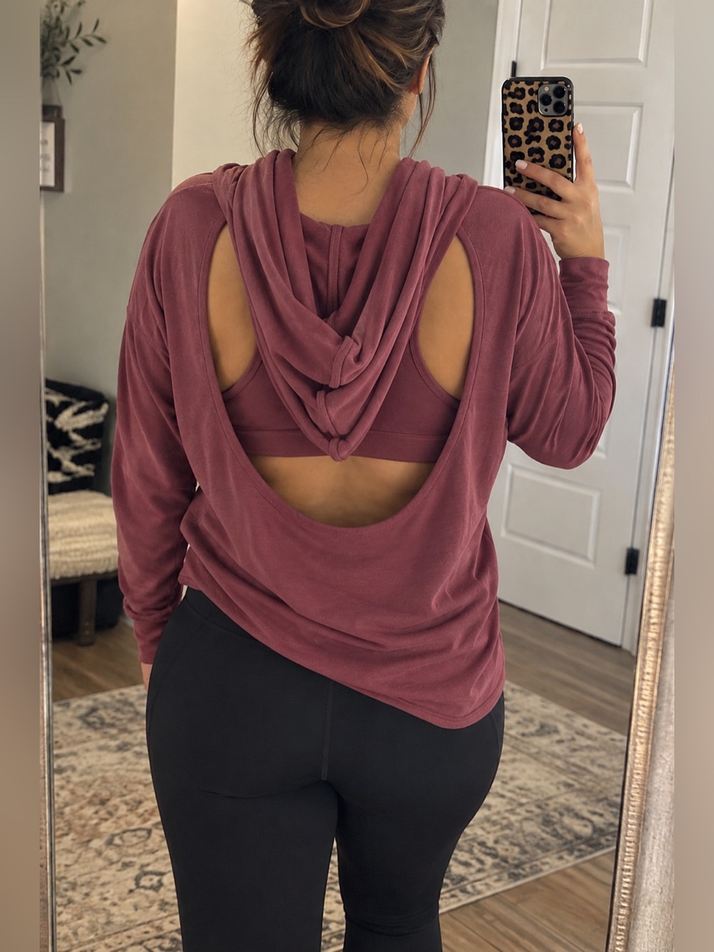 FREE PEOPLE MOVEMENT Maroon Cut Out Racerback Hooded Sweatshirt Large